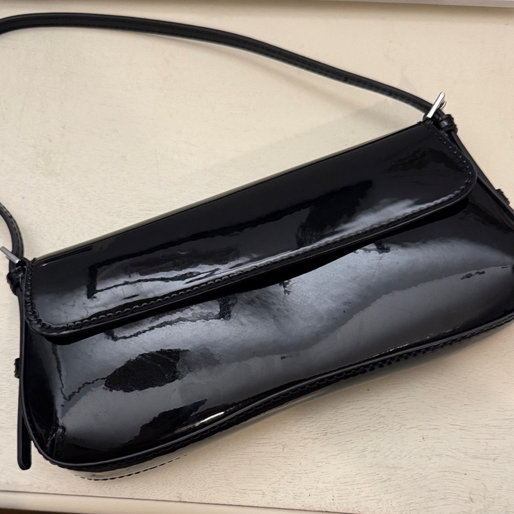 Zara Glossy Black Shoulder Bag